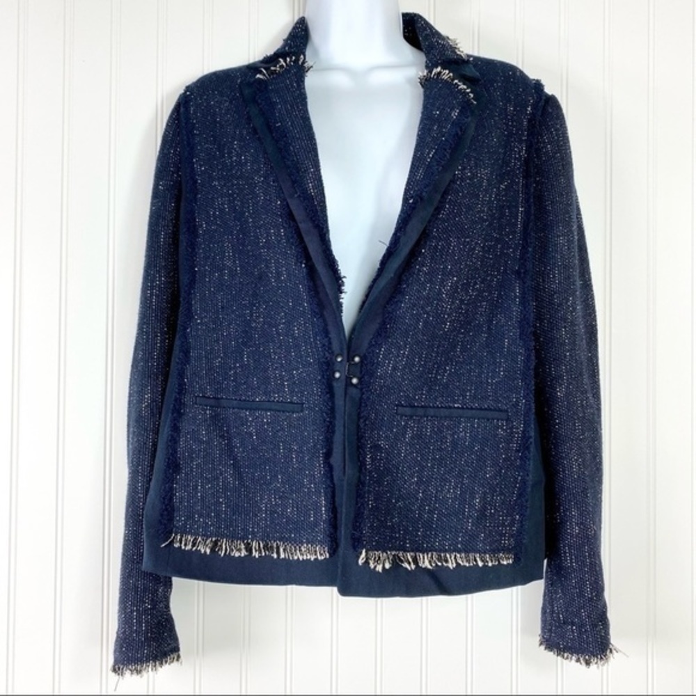VINCE Fringe tweed jacket Sz. small‎ blue